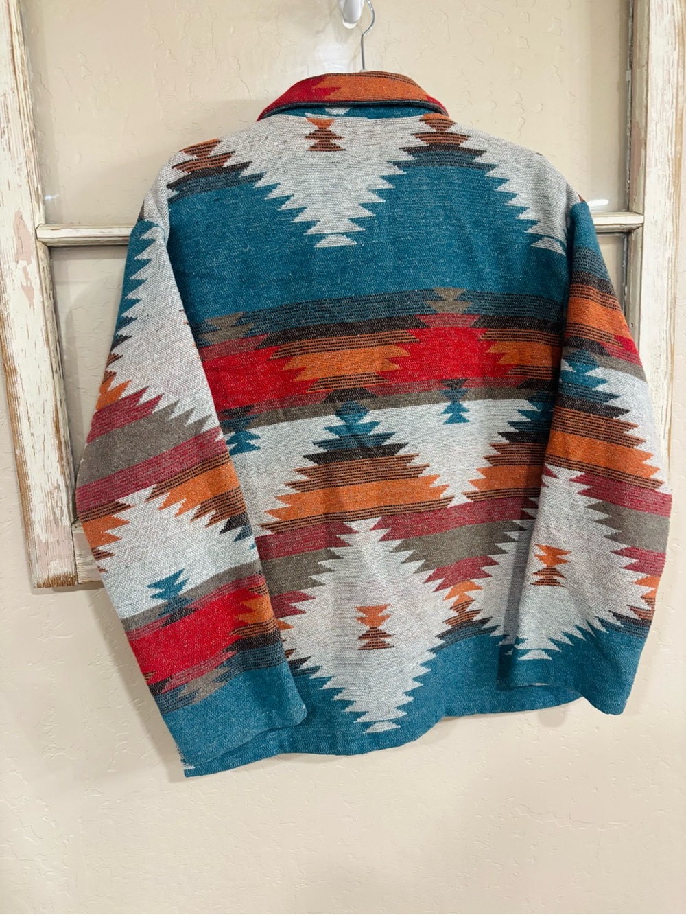 Aztec-Pattern Jean Jacket in Teal & Rust - Picture 2 of 3